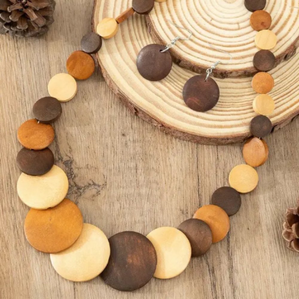 Wood Boho Necklace and Earring Set